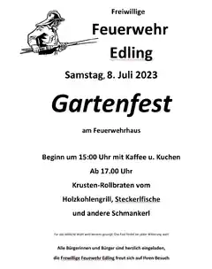 Feuerwehr Edling lädt zum Gartenfest